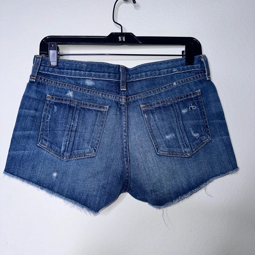 Rag & Bone JEAN Distressed Cut-Off Denim Shorts Blue Size 26 Medium Wash